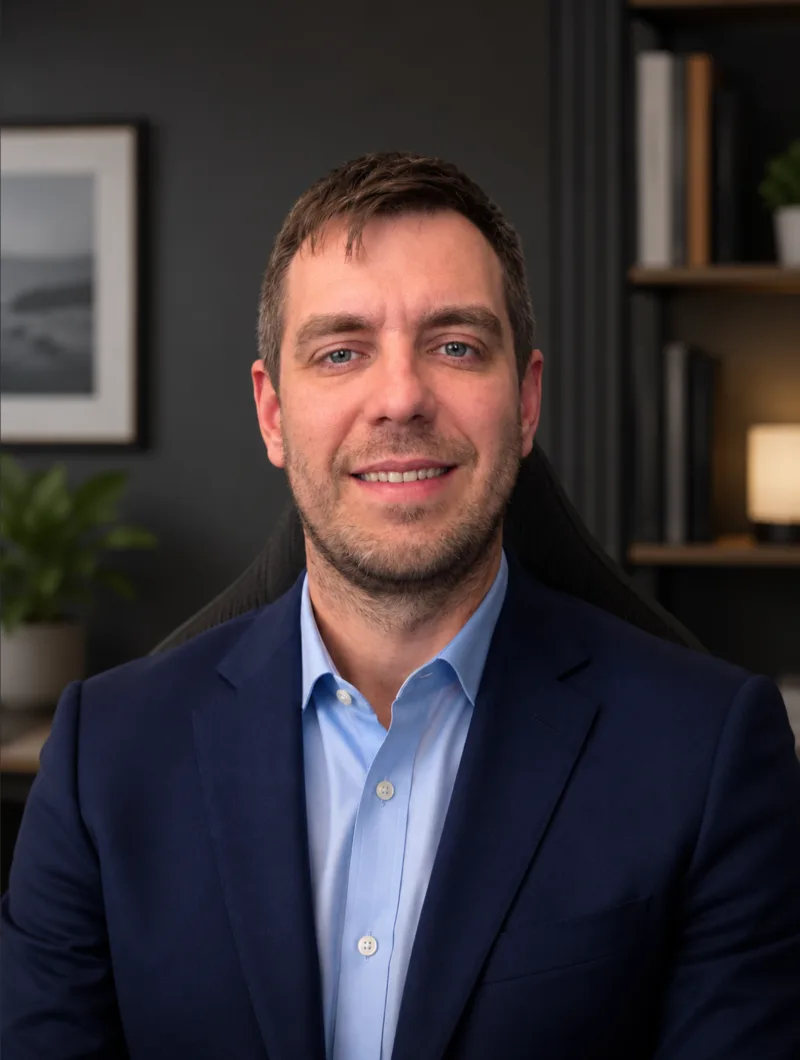 Steven Sharp, Founder & CEO of WagePerks, photographed in the Glasgow office